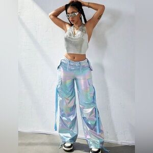Women’s Y2K Holographic Parachute Pocket Cargo UFO Baggy Dance Pants
